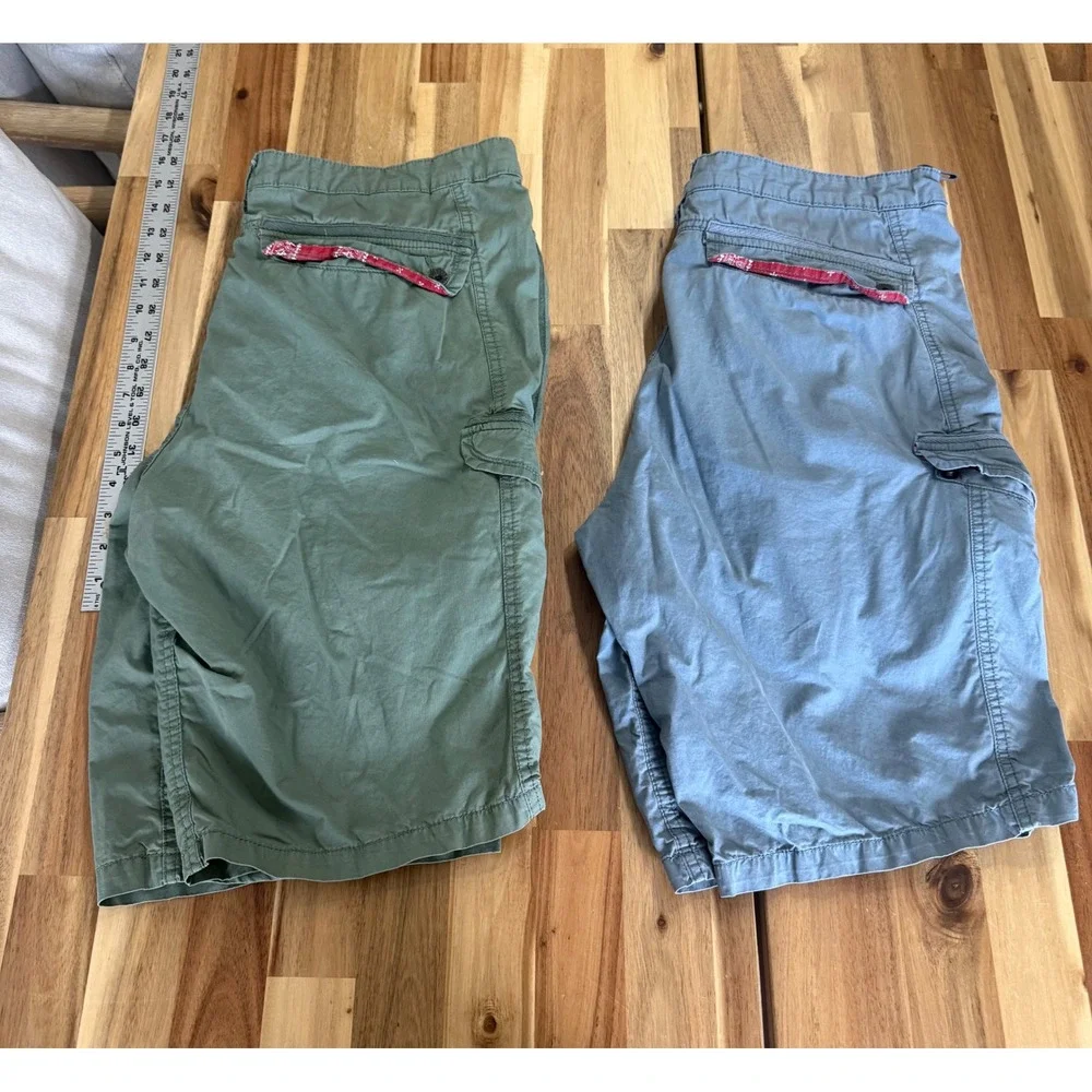 Buffalo David Bitton Mens Cargo Shorts 2 Pack Green Blue Bandana Trim Size 36